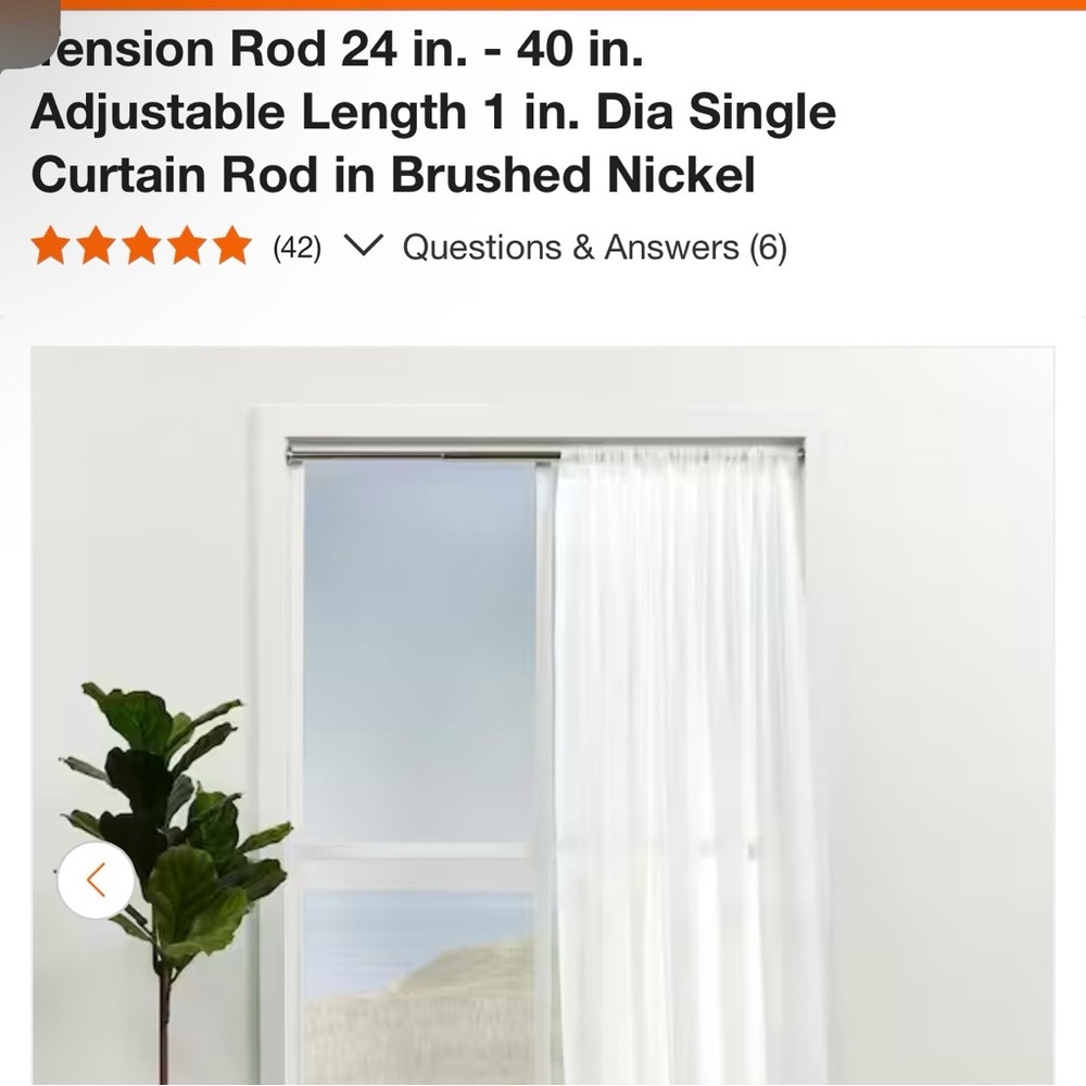 Tension Rod Brushed Nickel Curtain Rod 24” - 40” NEW
